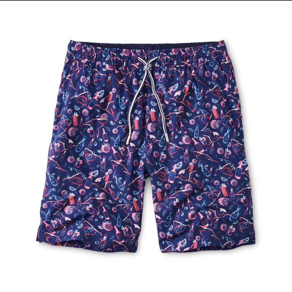 Peter Millar Seaside Swim Trunks Mens Sz M Shark Bloody Mary Cocktail Print